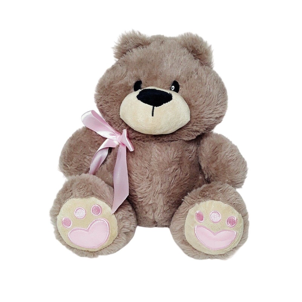Animal Adventure Brown Bear Pink Bow Hearts Plush 12 Inch Stuffed Animal Toy